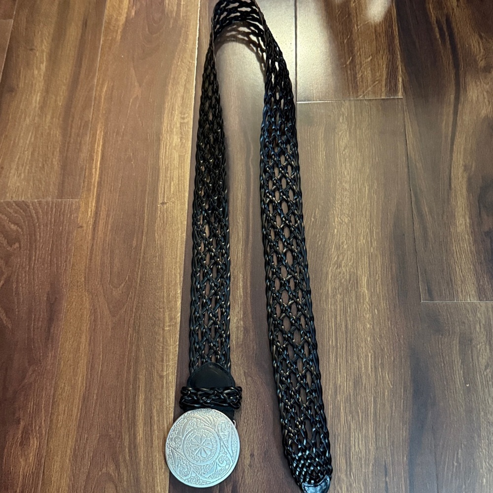 Lane Bryant Braided Genuine Bonded Leather Silver Metal Belt Size 26/28 or 4X - Picture 2 of 10